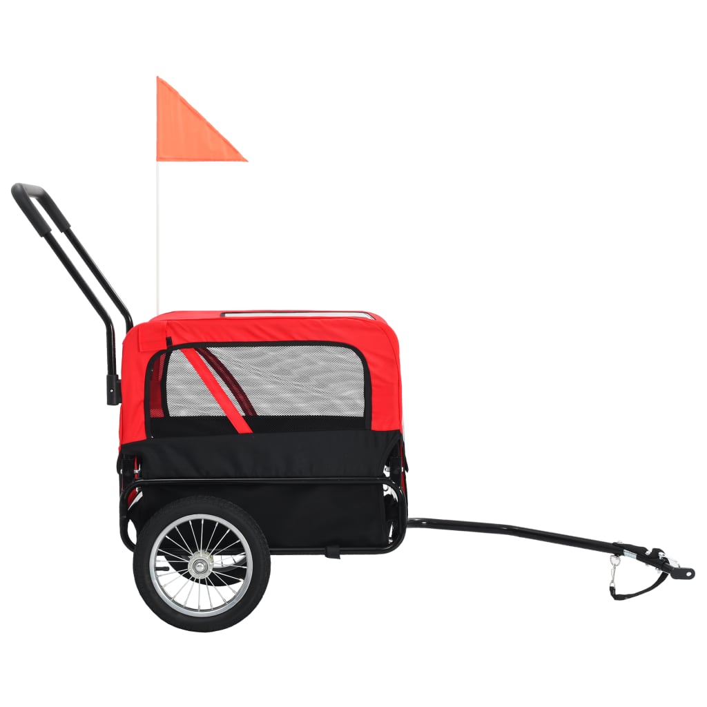 NNEVL 2-in-1 Pet Bike Trailer & Jogging Stroller Red and Black