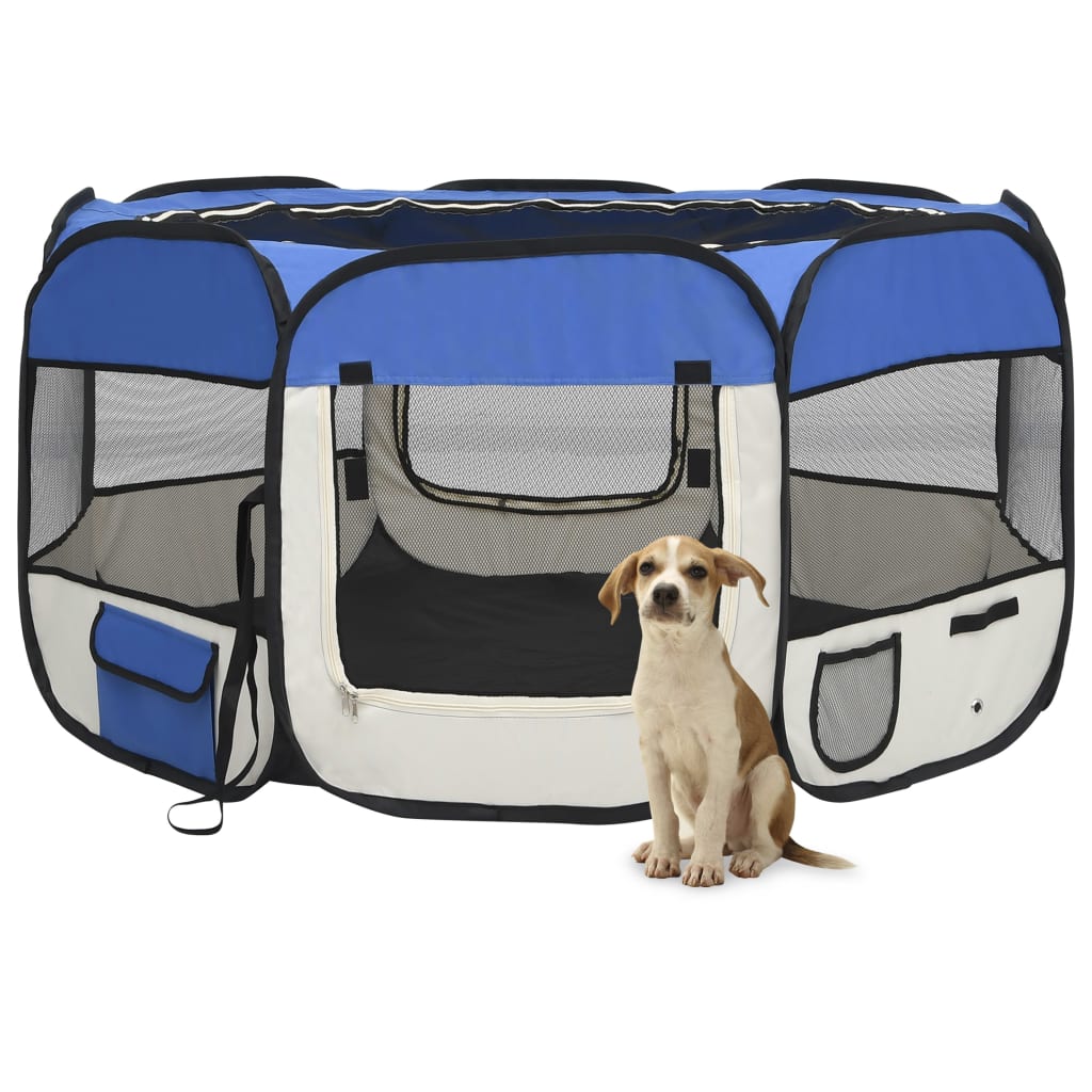 NNEVL Foldable Dog Playpen with Carrying Bag Blue 125x125x61 cm