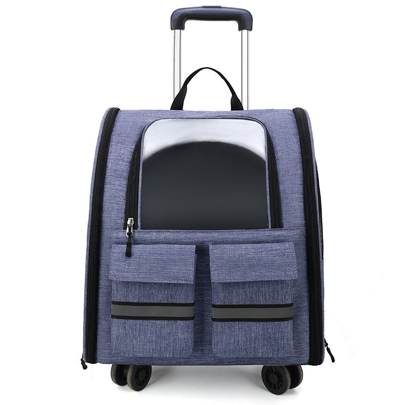NNEDSZ light Blue 3-in-1 Pet Carrier: Rolling Backpack with Collapsible Design