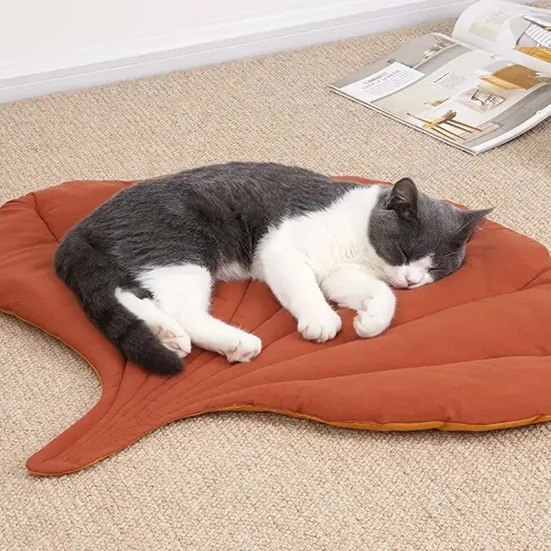 NNEDSZ 1 Pcs Yellow Leaf-Shaped Pet Sleeping Mat - Durable Dog Floor Pad & Cat Bed for Sleeping and Playtime