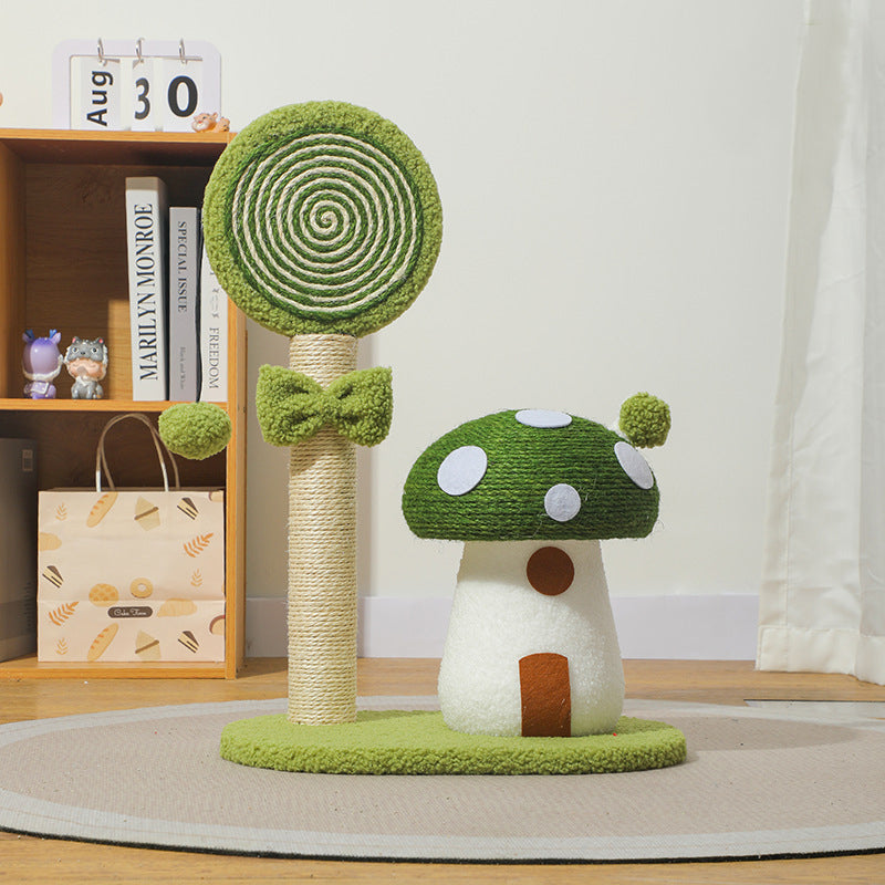 NNEDSZ Green Durable Mushroom Cat Scratching Post - Anti-Slip, No Debris Cat Scratch Pad with Sofa Protection for Small Cats