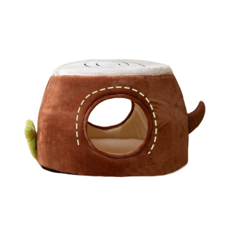 NNEDSZ S Convertible Tree Stump Cat Bed - Foldable, Dual-Use, Four-Season Pet Nest with Double Doors