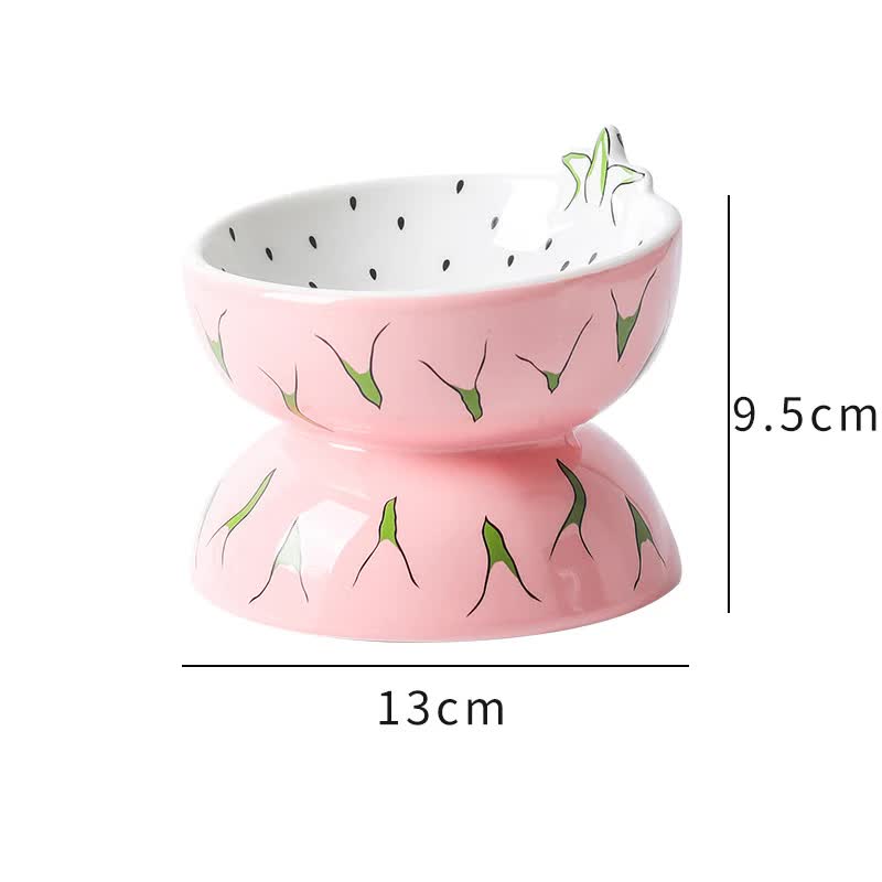 NNEDSZ Ceramic Elevated Pet Food Bowl - Cute Pitaya Pattern Design for Cats and Small Dogs