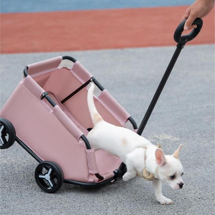 NNEDSZ Black Foldable Pet Travel Wagon for Small Dogs - Lightweight and Portable