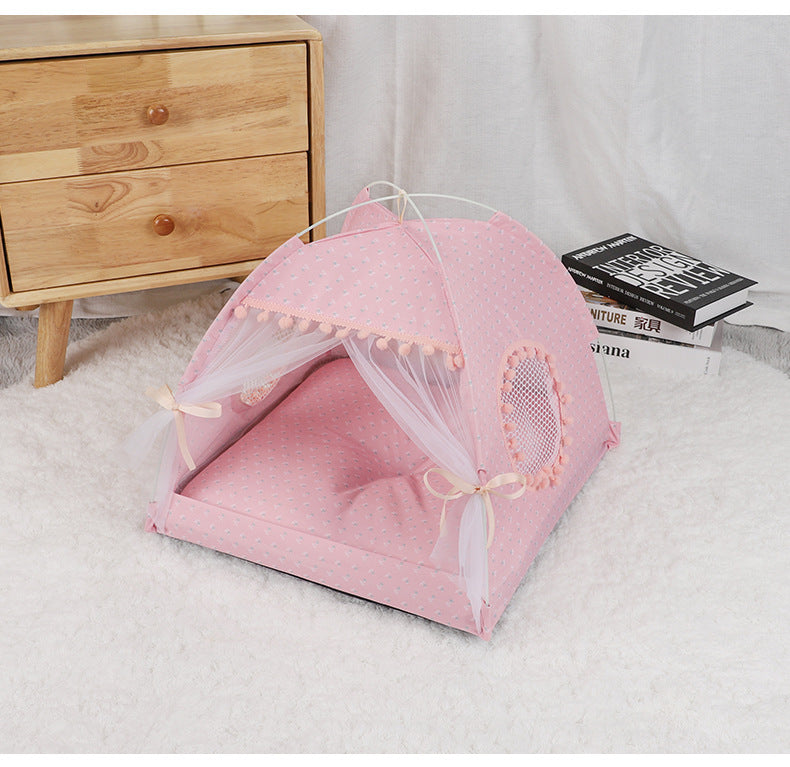 NNEDSZ Pink Floral Portable Folding Pet Tent - Summer Cat & Dog Shelter with Mesh Window, Lightweight and Breathable, Ideal for Travel & Home Use 50x50x45CM