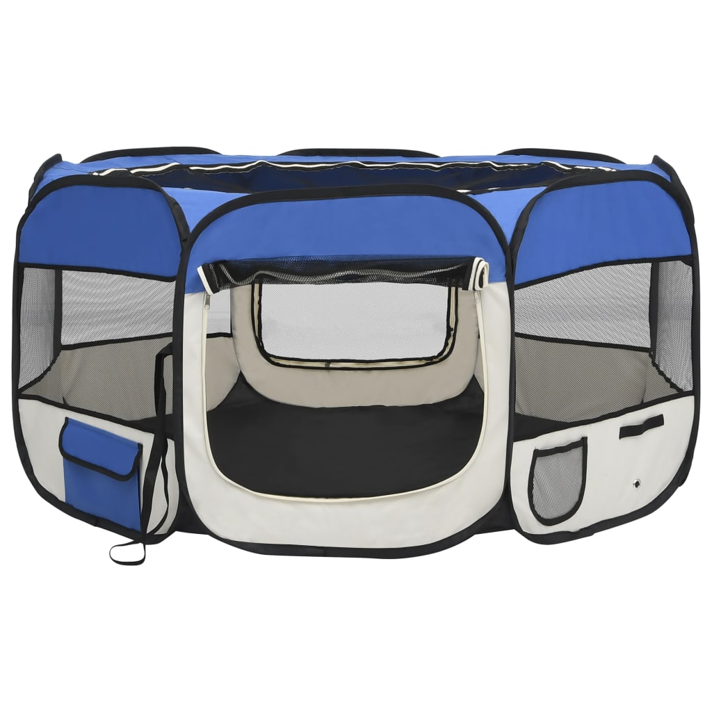 NNEVL Foldable Dog Playpen with Carrying Bag Blue 125x125x61 cm
