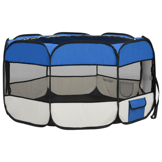 NNEVL Foldable Dog Playpen with Carrying Bag Blue 125x125x61 cm