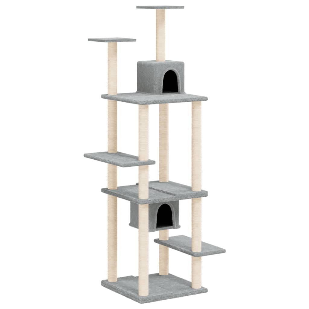 NNEVL Cat Tree with Sisal Scratching Posts Light Grey 176 cm