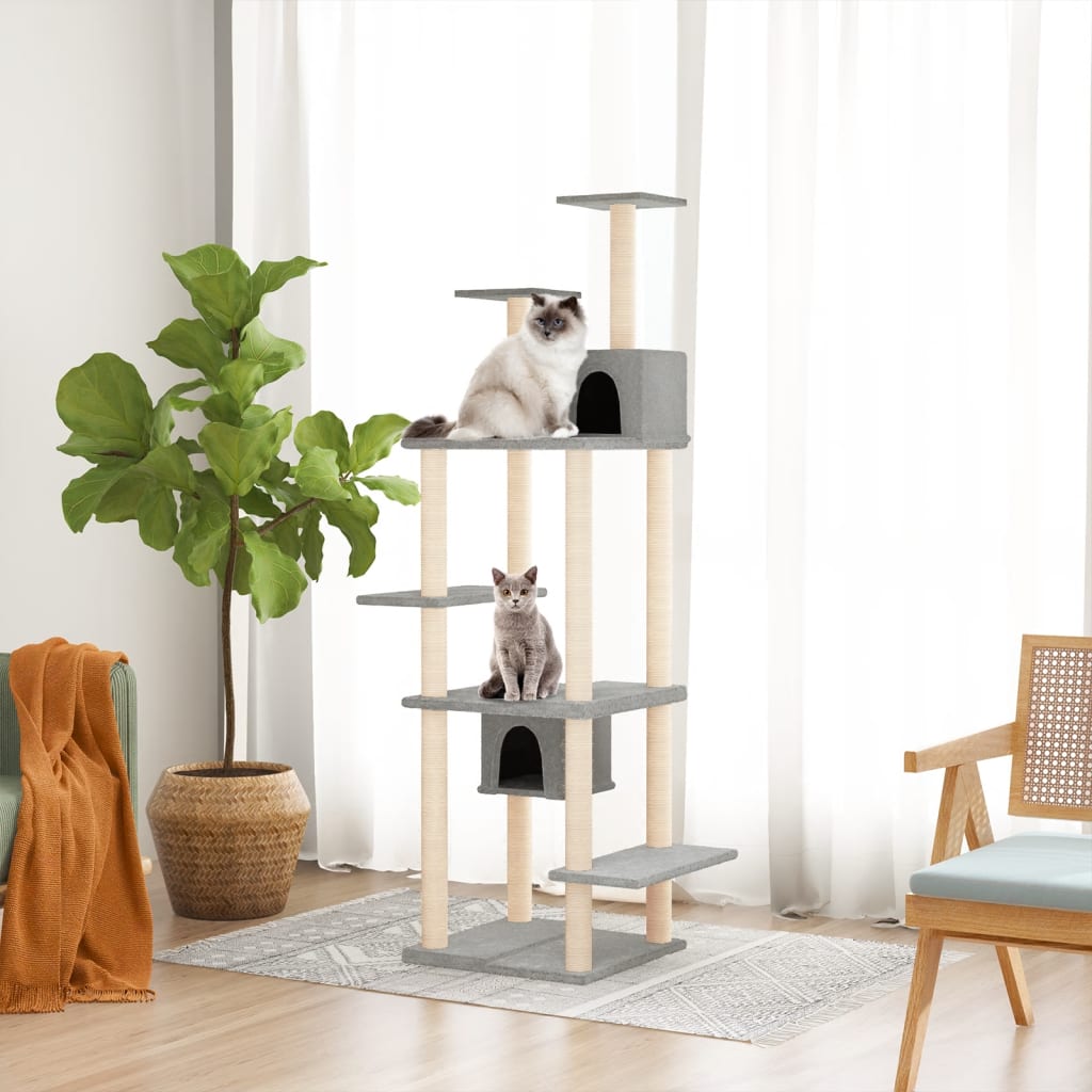 NNEVL Cat Tree with Sisal Scratching Posts Light Grey 176 cm