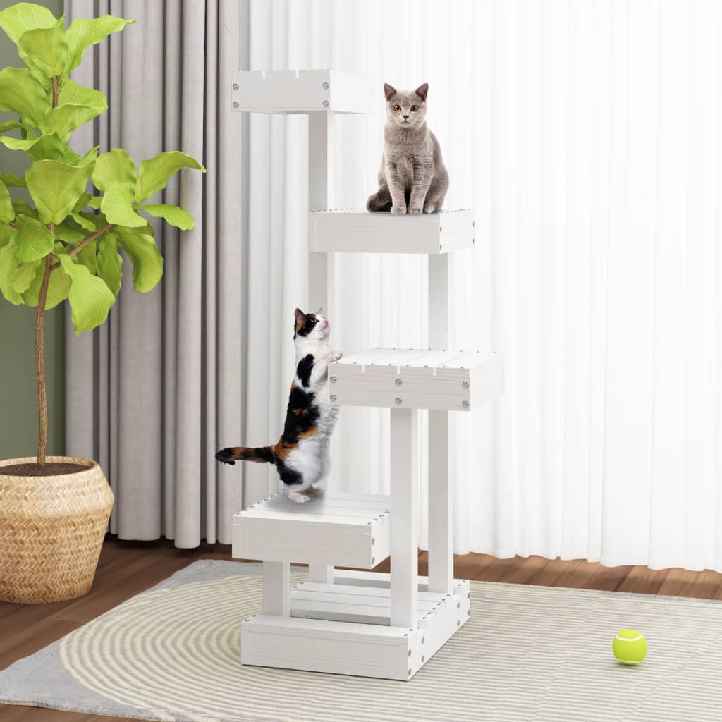 NNEVL Cat Tree White 45.5x49x103 cm Solid Wood Pine