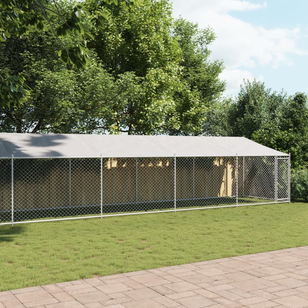 NNEVL Dog Cage with Roof and Door Grey 10x2x2 m Galvanised Steel