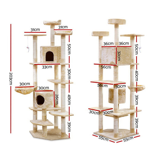 NNEDSZ Cat Tree 203cm Trees Scratching Post Scratcher Tower Condo House Furniture Wood Beige