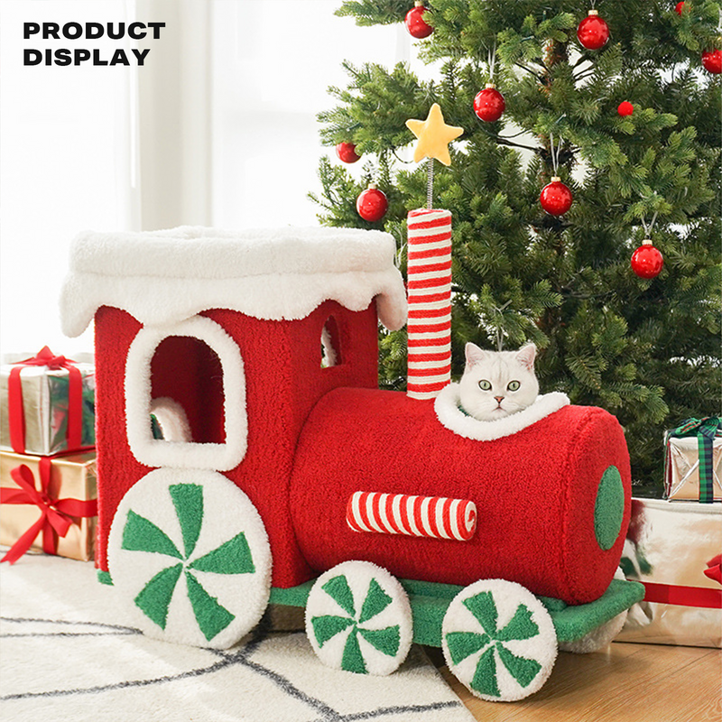 NNEDSZ Christmas Gift Train Cat Tree Cat nest Integrated Cat Nest Toy Scratching Post