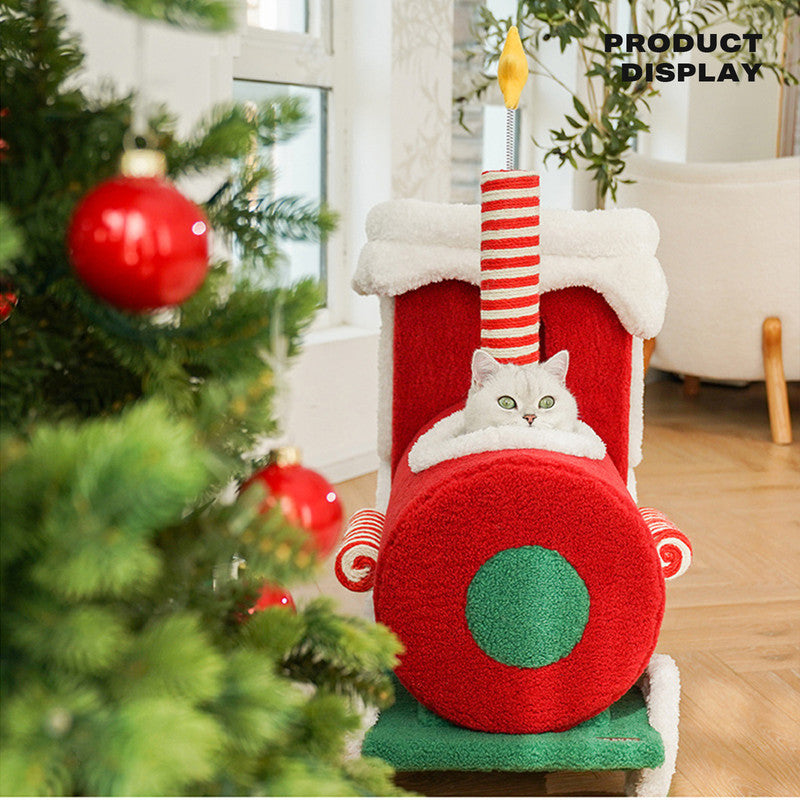 NNEDSZ Christmas Gift Train Cat Tree Cat nest Integrated Cat Nest Toy Scratching Post