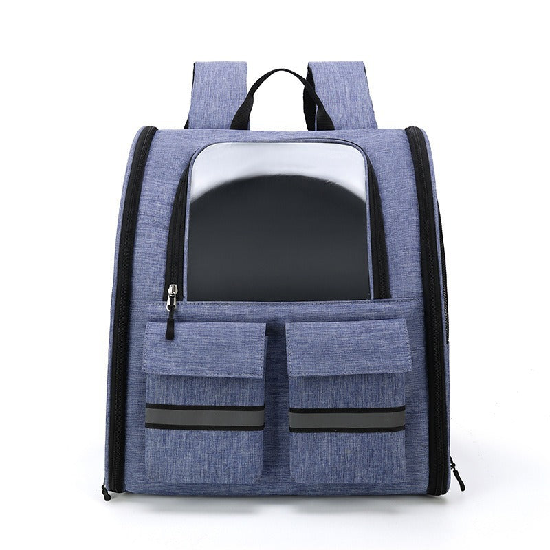 NNEDSZ Light Blue Collapsible Pet Carrier Backpack with Trolley Sleeve
