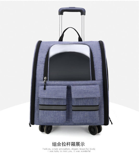 NNEDSZ light Blue 3-in-1 Pet Carrier: Rolling Backpack with Collapsible Design