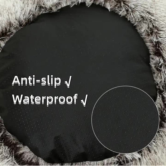 NNEDSZ Cozy Gray Plush Hooded Pet Bed - Ultra Soft Long Fur Cave Bed for Small Pets 40cm