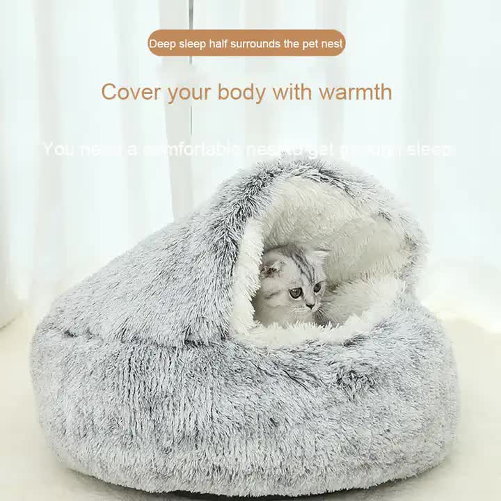 NNEDSZ Cozy Green Plush Hooded Pet Bed - Ultra Soft Long Fur Cave Bed for Small Pets 40cm