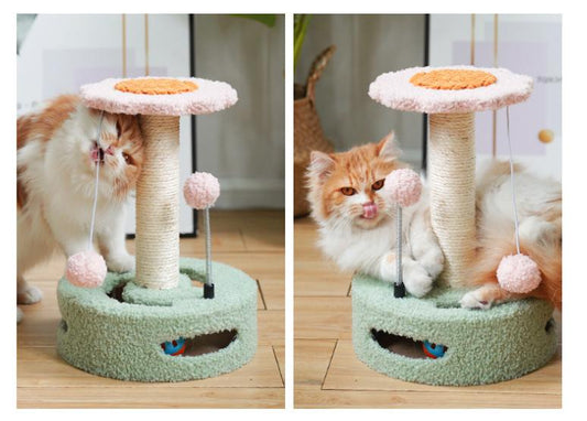 NNEDSZ Strawberries Interactive Cat Scratching Post with Playful Ball Toys, Flower Design - 35cm Height, 26cm Base