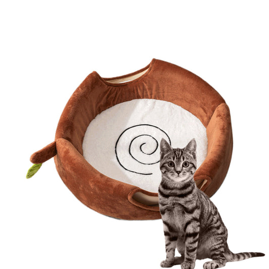 NNEDSZ S Convertible Tree Stump Cat Bed - Foldable, Dual-Use, Four-Season Pet Nest with Double Doors