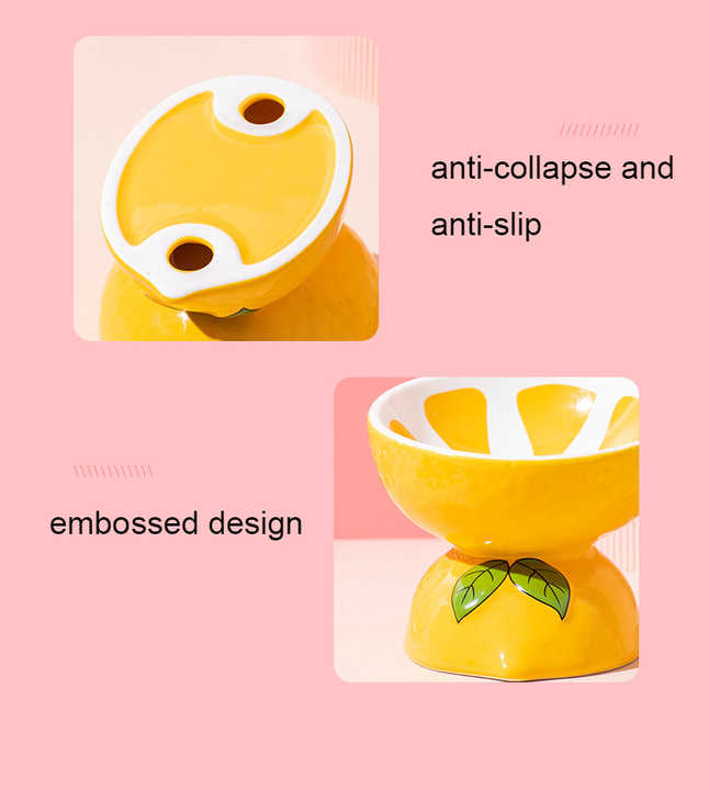 NNEDSZ Ceramic Elevated Pet Food Bowl - Cute Pitaya Pattern Design for Cats and Small Dogs