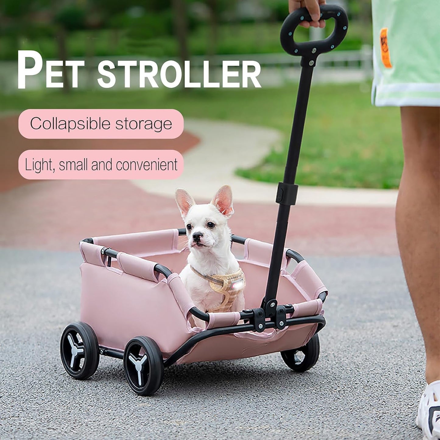 NNEDSZ Black Foldable Pet Travel Wagon for Small Dogs - Lightweight and Portable