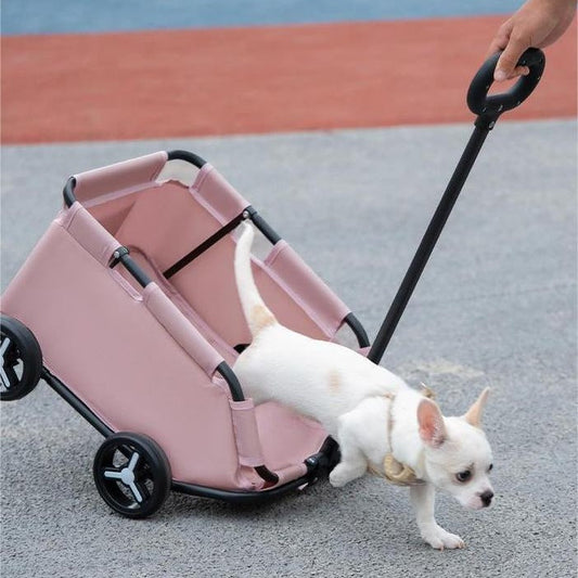 NNEDSZ Black Foldable Pet Travel Wagon for Small Dogs - Lightweight and Portable