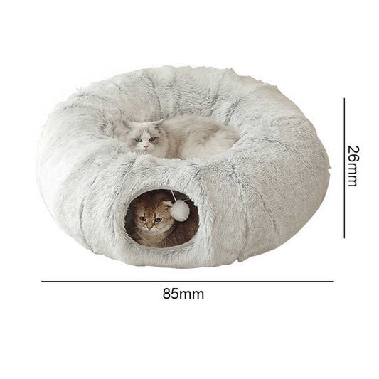 NNEDSZ Rainbow Luxury Plush Cat Bed with Hidden Tunnel - Soft Round Pet Bed for Cats and Small Dogs