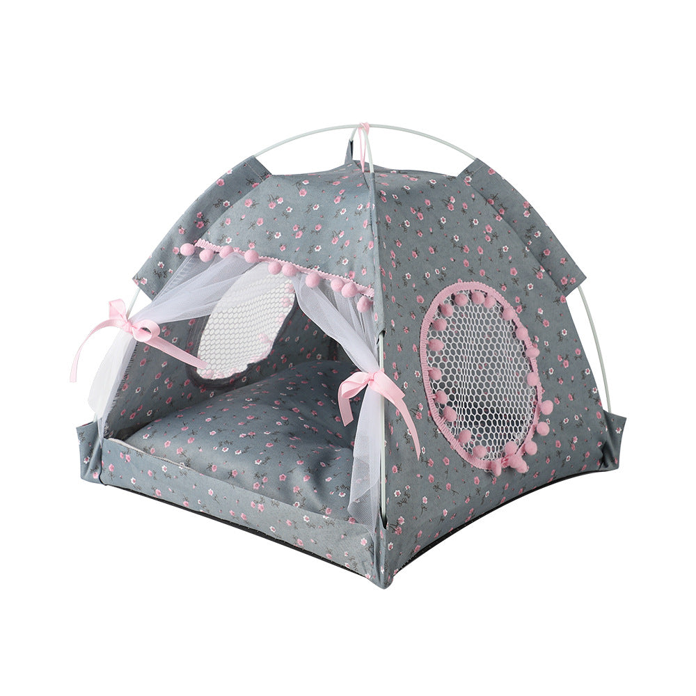 NNEDSZ Gray floral Portable Folding Pet Tent - Summer Cat & Dog Shelter with Mesh Window, Lightweight and Breathable, Ideal for Travel & Home Use 50x50x45CM
