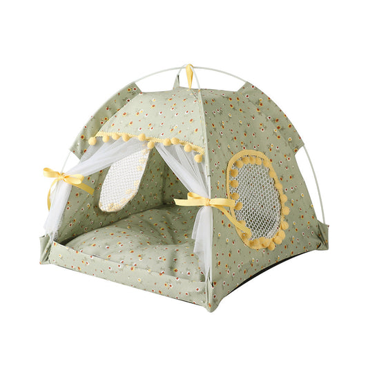 NNEDSZ Fruit green floral Portable Folding Pet Tent - Summer Cat & Dog Shelter with Mesh Window, Lightweight and Breathable, Ideal for Travel & Home Use 35x35x30CM