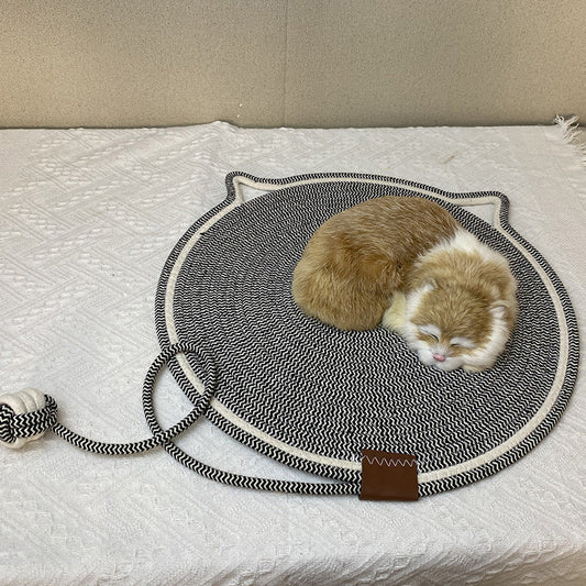 NNEDSZ 3 Pcs Grey Durable Cat Scratching Mat with Attached Toy Ball - Washable and Multi-Functional, Ideal for Cats' Scratching and Sleeping - 50cm Diameter