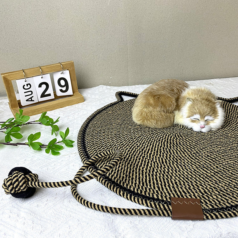 NNEDSZ 3 Pcs Grey Durable Cat Scratching Mat with Attached Toy Ball - Washable and Multi-Functional, Ideal for Cats' Scratching and Sleeping - 50cm Diameter