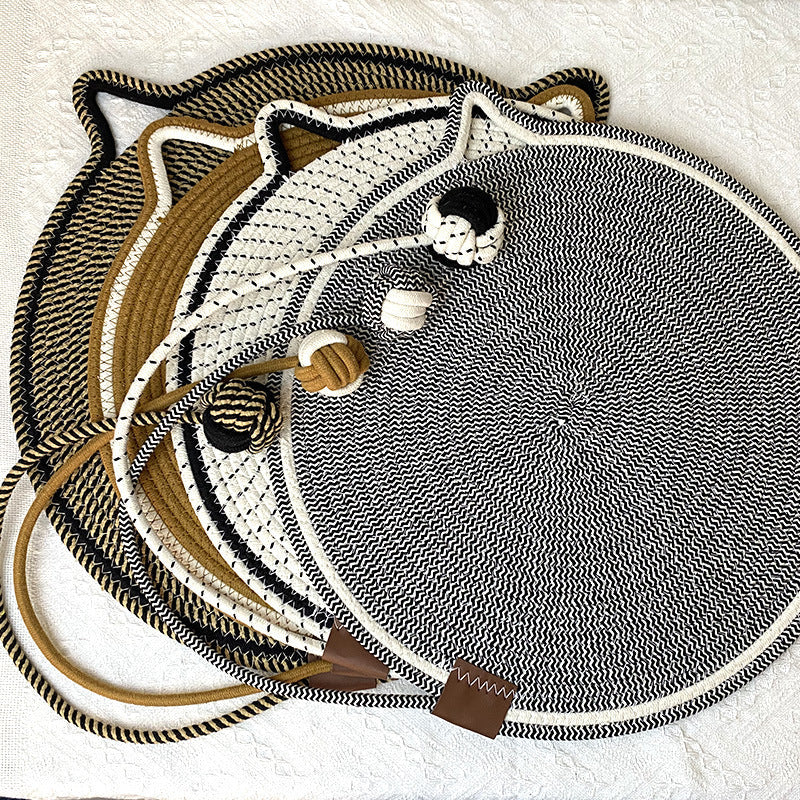 NNEDSZ 3 Pcs Yellow Durable Cat Scratching Mat with Attached Toy Ball - Washable and Multi-Functional, Ideal for Cats' Scratching and Sleeping - 50cm Diameter