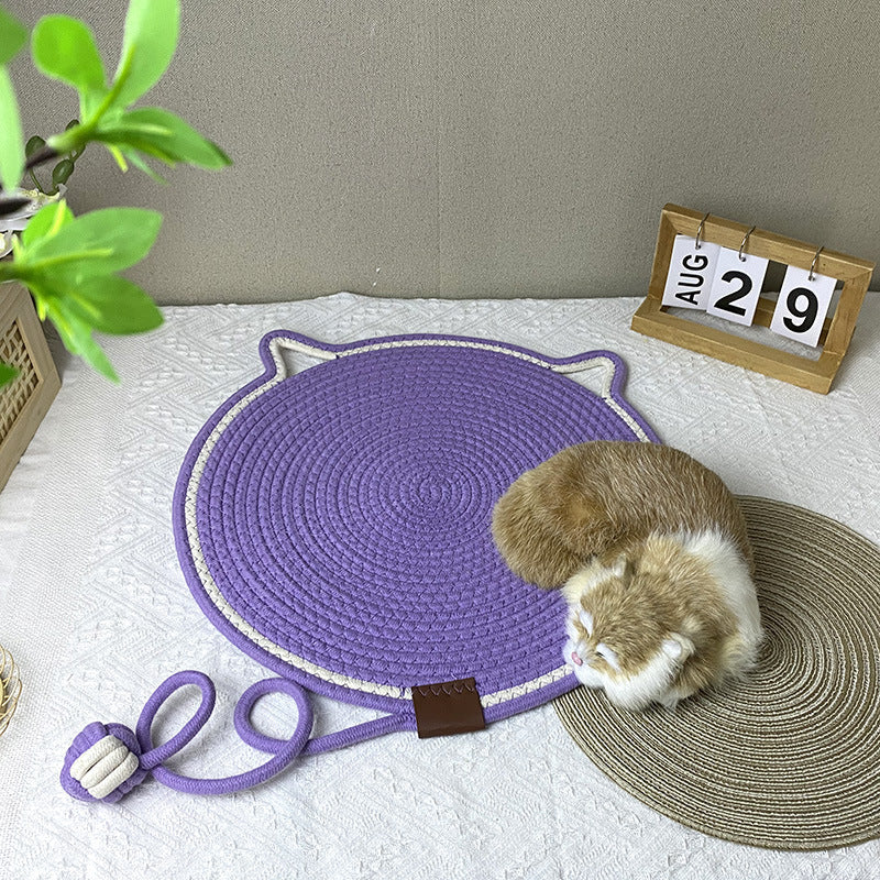 NNEDSZ 3 Pcs Yellow Durable Cat Scratching Mat with Attached Toy Ball - Washable and Multi-Functional, Ideal for Cats' Scratching and Sleeping - 50cm Diameter